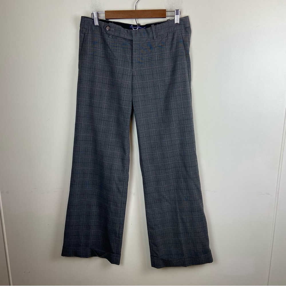 Gap Gray Plaid Trouser Pants With Cuff Dark Academia Classic‎ Size 8 Office